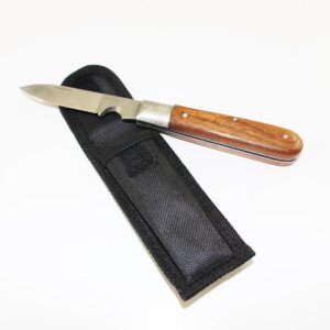 Kabelmes 20 cm met houten heft in foedraal met riemlus