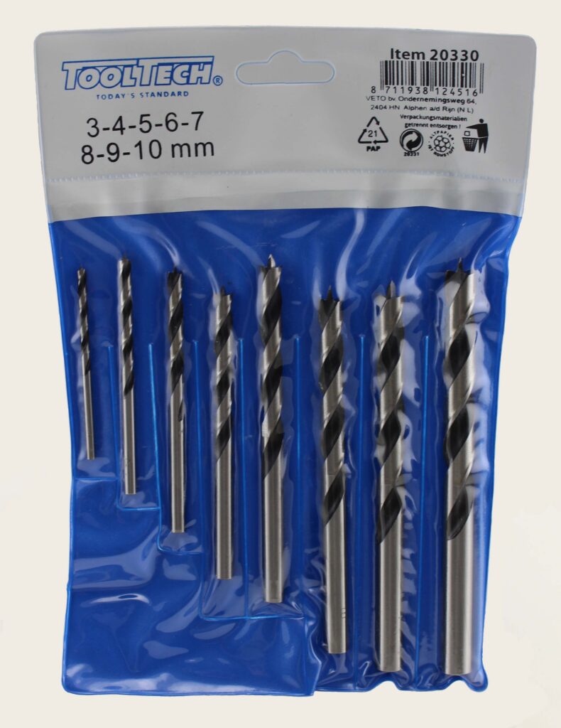 Houtborenset 3-4-5-6-7-8-9-10 mm in plastic etui